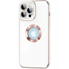 Case 4U Apple iPhone 12 Pro Max Kılıf Kamera Korumalı Parlak Kenarlı Altın Işlemeli Renkli Logo Gösteren Kongo Kapak Beyaz