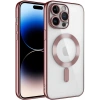 Case 4U Apple iPhone 12 Pro Max Kılıf Kamera Lens Korumalı Magsafe Şarj Kılıfı Şeffaf Renkli Yumuşak Demre Kapak Rose Gold
