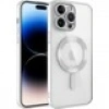 Case 4U Apple iPhone 12 Pro Max Kılıf Kamera Lens Korumalı Magsafe Şarj Kılıfı Şeffaf Renkli Yumuşak Demre Kapak Gümüş