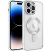 Case 4U Apple iPhone 12 Pro Max Kılıf Kamera Lens Korumalı Magsafe Şarj Kılıfı Şeffaf Renkli Yumuşak Demre Kapak Gümüş
