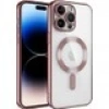 Case 4U Apple iPhone 12 Pro Max Kılıf Kamera Lens Korumalı Magsafe Şarj Kılıfı Şeffaf Renkli Yumuşak Demre Kapak Rose Gold