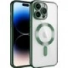 Case 4U Apple iPhone 12 Pro Max Kılıf Kamera Lens Korumalı Magsafe Şarj Kılıfı Şeffaf Renkli Yumuşak Demre Kapak Koyu Yeşil