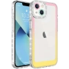 Case 4U Apple iPhone 13 Kılıf Simli ve Renk Geçiş Tasarımlı Lens Korumalı Park Kapak Pembe - Sarı