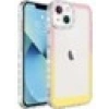 Case 4U Apple iPhone 13 Kılıf Simli ve Renk Geçiş Tasarımlı Lens Korumalı Park Kapak Pembe - Sarı