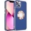 Case 4U Apple iPhone 14 Kılıf Kamera Korumalı Parlak Kenarlı Altın Işlemeli Renkli Logo Gösteren Kongo Kapak Lacivert
