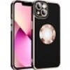 Case 4U Apple iPhone 14 Kılıf Kamera Korumalı Parlak Kenarlı Altın Işlemeli Renkli Logo Gösteren Kongo Kapak Rose Gold