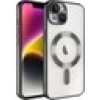 Case 4U Apple iPhone 14 Plus Kılıf Kamera Lens Korumalı Magsafe Şarj Kılıfı Şeffaf Renkli Yumuşak Demre Kapak Siyah