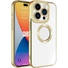Case 4U Apple iPhone 15 Pro Kılıf Kamera Korumalı Logo Gösteren Omega Kapak Gold