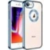 Case 4U Apple iPhone SE 2022 / SE 2020 Kılıf Kamera Lens Korumalı Şeffaf Renkli Logo Gösteren Parlak Omega Kapak Sierra Mavisi