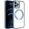 Case 4U iPhone 11 Pro Max Kılıf Magsafe Wireless Şarj Destekli Kamera Korumalı Şeffaf Kenarları Renkli Setro Kapak Mavi