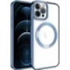 Case 4U iPhone 11 Pro Max Kılıf Magsafe Wireless Şarj Destekli Kamera Korumalı Şeffaf Kenarları Renkli Setro Kapak Mavi