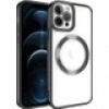 Case 4U iPhone 12 Pro Kılıf Magsafe Wireless Şarj Destekli Kamera Korumalı Şeffaf Kenarları Renkli Setro Kapak Siyah