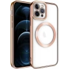 Case 4U iPhone 12 Pro Max Kılıf Magsafe Wireless Şarj Destekli Kamera Korumalı Şeffaf Kenarları Renkli Setro Kapak Rose Gold