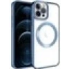 Case 4U iPhone 12 Pro Max Kılıf Magsafe Wireless Şarj Destekli Kamera Korumalı Şeffaf Kenarları Renkli Setro Kapak Mavi