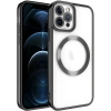 Case 4U iPhone 12 Pro Max Kılıf Magsafe Wireless Şarj Destekli Kamera Korumalı Şeffaf Kenarları Renkli Setro Kapak Siyah
