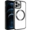 Case 4U iPhone 12 Pro Max Kılıf Magsafe Wireless Şarj Destekli Kamera Korumalı Şeffaf Kenarları Renkli Setro Kapak Siyah