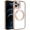 Case 4U iPhone 12 Pro Max Kılıf Magsafe Wireless Şarj Destekli Kamera Korumalı Şeffaf Kenarları Renkli Setro Kapak Rose Gold