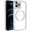 Case 4U iPhone 12 Pro Max Kılıf Magsafe Wireless Şarj Destekli Kamera Korumalı Şeffaf Kenarları Renkli Setro Kapak Gümüş