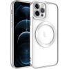 Case 4U iPhone 12 Pro Max Kılıf Magsafe Wireless Şarj Destekli Kamera Korumalı Şeffaf Kenarları Renkli Setro Kapak Gümüş