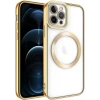 Case 4U iPhone 12 Pro Max Kılıf Magsafe Wireless Şarj Destekli Kamera Korumalı Şeffaf Kenarları Renkli Setro Kapak Altın