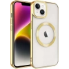 Case 4U iPhone 14 Kılıf Magsafe Wireless Şarj Destekli Kamera Korumalı Şeffaf Kenarları Renkli Setro Kapak Altın