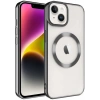 Case 4U iPhone 14 Kılıf Magsafe Wireless Şarj Destekli Kamera Korumalı Şeffaf Kenarları Renkli Setro Kapak Siyah