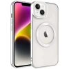 Case 4U iPhone 14 Plus Kılıf Magsafe Wireless Şarj Destekli Kamera Korumalı Şeffaf Kenarları Renkli Setro Kapak Gümüş