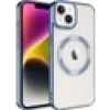 Case 4U iPhone 14 Plus Kılıf Magsafe Wireless Şarj Destekli Kamera Korumalı Şeffaf Kenarları Renkli Setro Kapak Mavi
