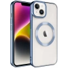Case 4U iPhone 14 Plus Kılıf Magsafe Wireless Şarj Destekli Kamera Korumalı Şeffaf Kenarları Renkli Setro Kapak Mavi