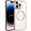 Case 4U iPhone 14 Pro Kılıf Magsafe Wireless Şarj Destekli Kamera Korumalı Şeffaf Kenarları Renkli Setro Kapak Rose Gold