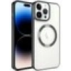 Case 4U iPhone 14 Pro Kılıf Magsafe Wireless Şarj Destekli Kamera Korumalı Şeffaf Kenarları Renkli Setro Kapak Siyah