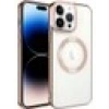 Case 4U iPhone 14 Pro Kılıf Magsafe Wireless Şarj Destekli Kamera Korumalı Şeffaf Kenarları Renkli Setro Kapak Rose Gold