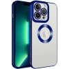 Case 4U iPhone 14 Pro Max Kılıf Kamera Lens Korumalı Şeffaf Renkli Logo Gösteren Parlak Omega Kapak Lacivert