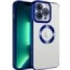 Case 4U iPhone 14 Pro Max Kılıf Kamera Lens Korumalı Şeffaf Renkli Logo Gösteren Parlak Omega Kapak Lacivert