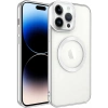 Case 4U iPhone 14 Pro Max Kılıf Magsafe Wireless Şarj Destekli Kamera Korumalı Şeffaf Kenarları Renkli Setro Kapak Gümüş