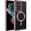 Case 4U Samsung Galaxy S22 Ultra Uyumlu Kılıf Magsafe Wireless Şarj Destekli Kamera Korumalı Şeffaf Kenarları Renkli Setro Kapak Rose Gold