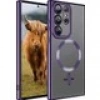 Case 4U Samsung Galaxy S23 Ultra Uyumlu Kılıf Magsafe Wireless Şarj Destekli Kamera Korumalı Şeffaf Kenarları Renkli Setro Kapak Mor