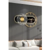 Dekoratif Metal Ahşap Duvar Saati, Gold Siyah, 40x70 cm