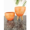 Dik Çizgi Desenli Terrakota Toprak Saksı - İkili Set - 15 cm - Ayaksız