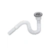 Esnek Lavabo Sifonu, Paslanmaz Çelik Süzgeçli, Beyaz