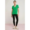 ETHIQUET Mabel Kadın 100% Pamuk V Yaka Yarım Kollu Örme Regular Fit Basıc Yeşil T-shirt