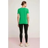 ETHIQUET Mabel Kadın 100% Pamuk V Yaka Yarım Kollu Örme Regular Fit Basıc Yeşil T-shirt