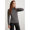 ETHIQUET Padma Kadın Slim Fit Dar Kesim Dik Yaka Viskon Karışımlı Uzun Kol Örme Antrasit Kazak