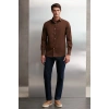 Grimelange Carlsten Erkek Slim Fit Italyan Yaka %100 Pamuk Poplin Acı Kahve Gömlek