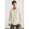 Grimelange Carlsten Erkek Slim Fit Italyan Yaka %100 Pamuk Poplin Açık Bej Gömlek
