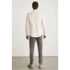 Grimelange Carlsten Erkek Slim Fit Italyan Yaka %100 Pamuk Poplin Açık Bej Gömlek