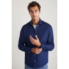 Grimelange Carlsten Erkek Slim Fit Italyan Yaka %100 Pamuk Poplin Lacivert Gömlek