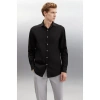 Grimelange Carlsten Erkek Slim Fit Italyan Yaka %100 Pamuk Poplin Siyah Gömlek