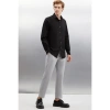 Grimelange Carlsten Erkek Slim Fit Italyan Yaka %100 Pamuk Poplin Siyah Gömlek