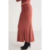 Grimelange Catelıne Kadın Slim Fit Beli Lastikli Midi Boy Kiremit Rengi Etek